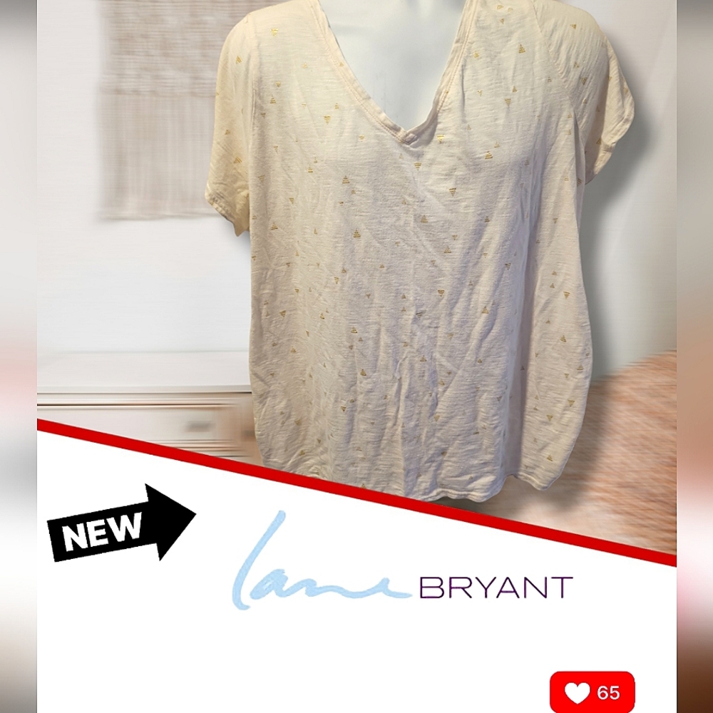 🌸Lane Bryant Size 22 Plus Size Short Sleeve, Antique White & Gold